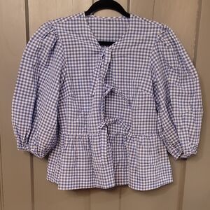 Cottage Core Gingham Tie Front Top